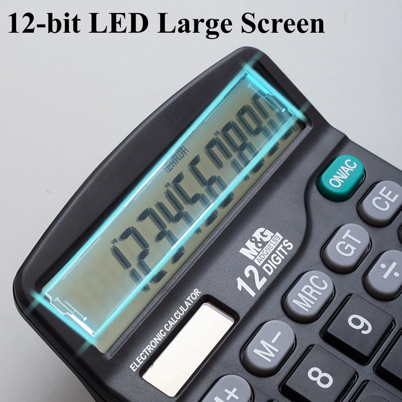MG Desk Calculator 12 Digit Office Calculators with Large LCD Display, Dual Solar Power and Battery, Recessed Big Button Calculator for Office Home (Black, Pack of 5) - Image 2